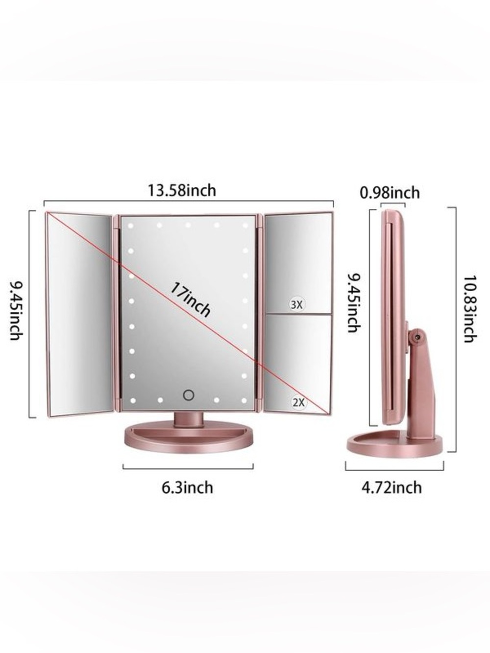 DeWEISN Tri-Fold Lighted Vanity Makeup Mirror Pink